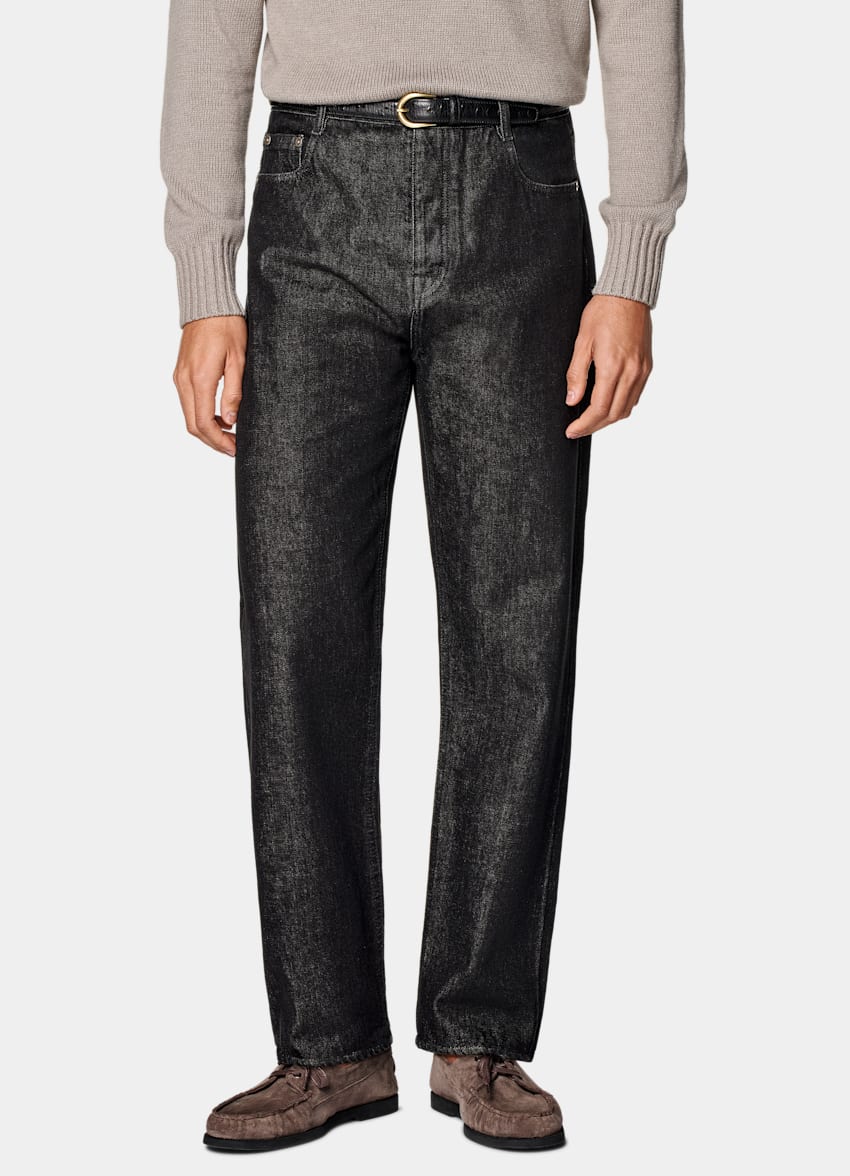 SUITSUPPLY All Season Selvedge Denim by Candiani, Italy  Dark Grey Straight Leg Jeans