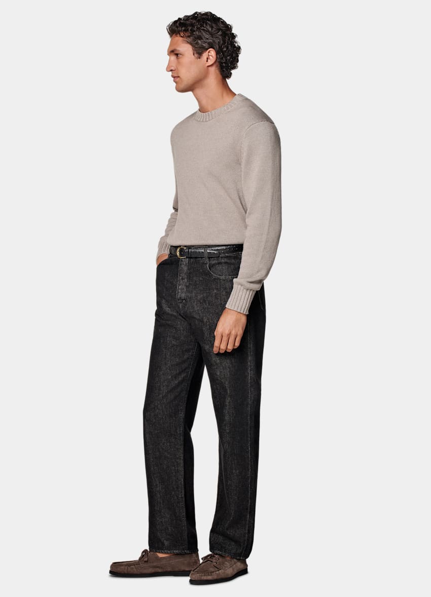 SUITSUPPLY All Season Selvedge Denim by Candiani, Italy  Dark Grey Straight Leg Jeans