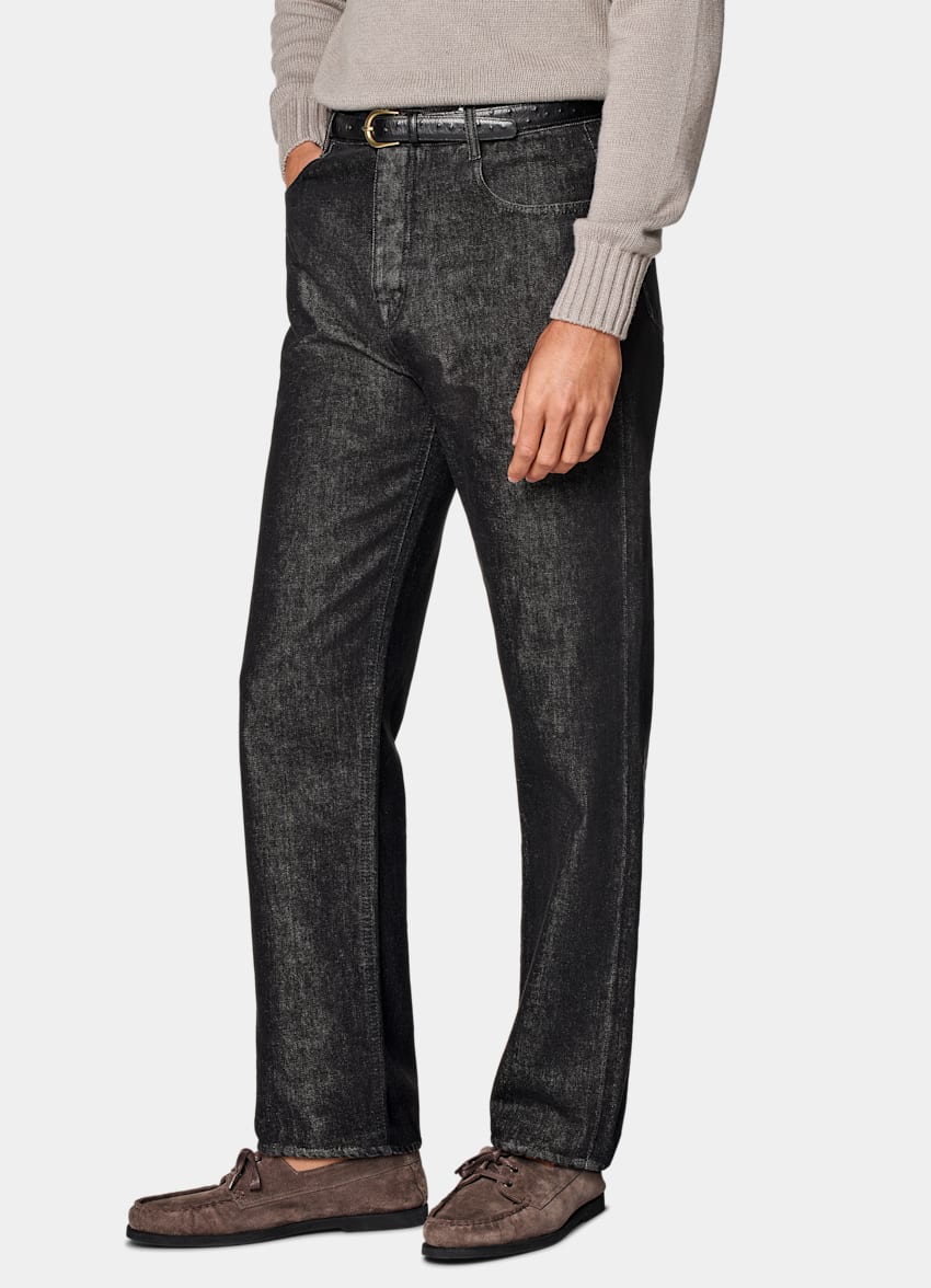 SUITSUPPLY All Season Selvedge Denim by Candiani, Italy  Dark Grey Straight Leg Jeans