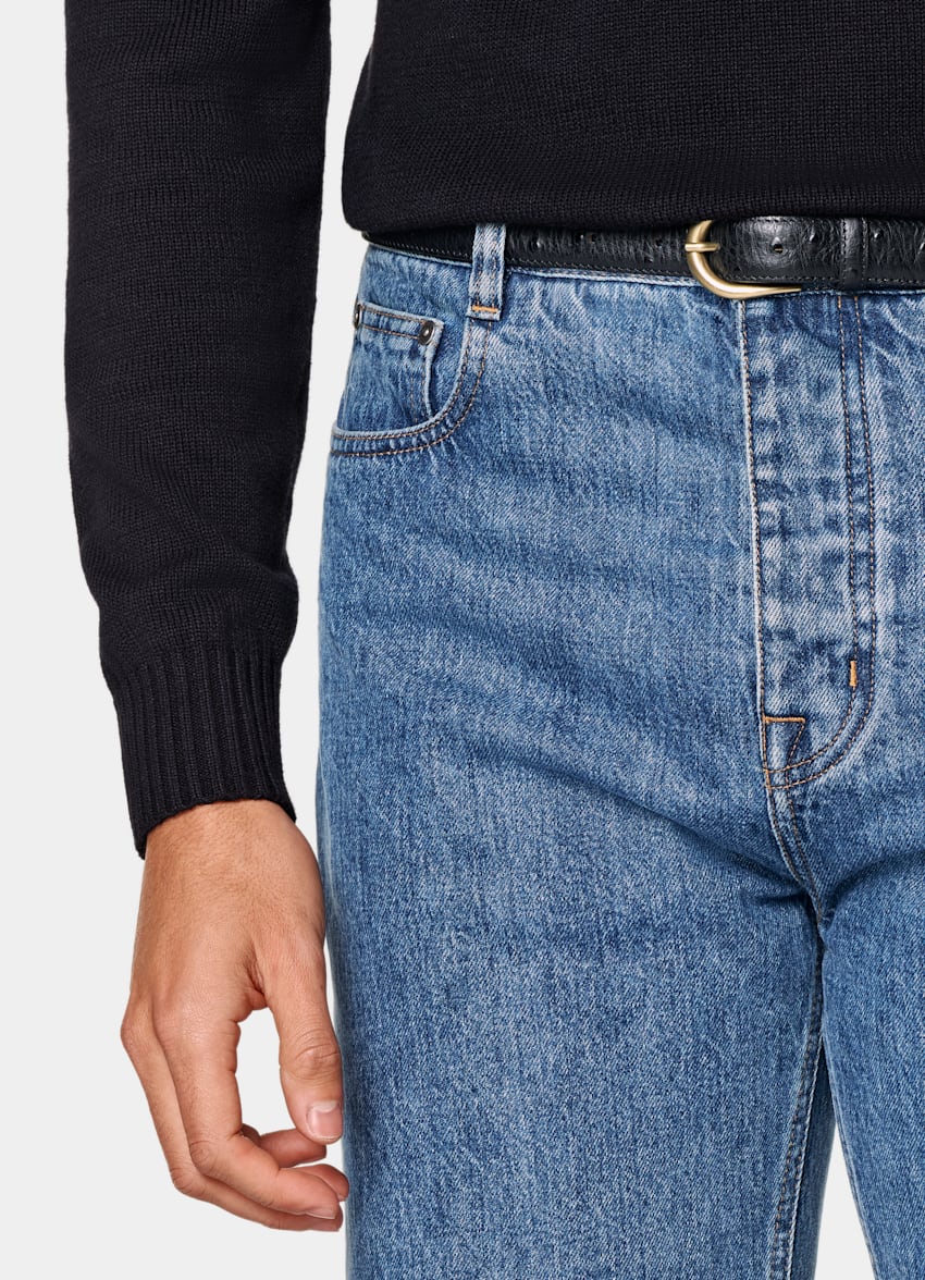 SUITSUPPLY All Season Selvedge Denim by Candiani, Italy Mid Blue Straight Leg Jeans