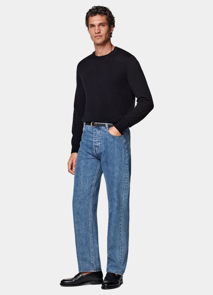 SUITSUPPLY All Season Selvedge Denim by Candiani, Italy Mid Blue Straight Leg Jeans