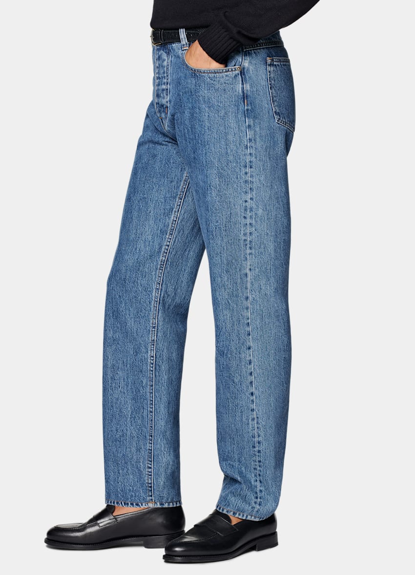 SUITSUPPLY All Season Selvedge Denim by Candiani, Italy Mid Blue Straight Leg Jeans