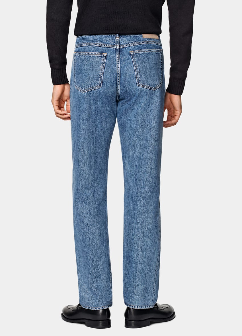 SUITSUPPLY All Season Selvedge Denim by Candiani, Italy Mid Blue Straight Leg Jeans