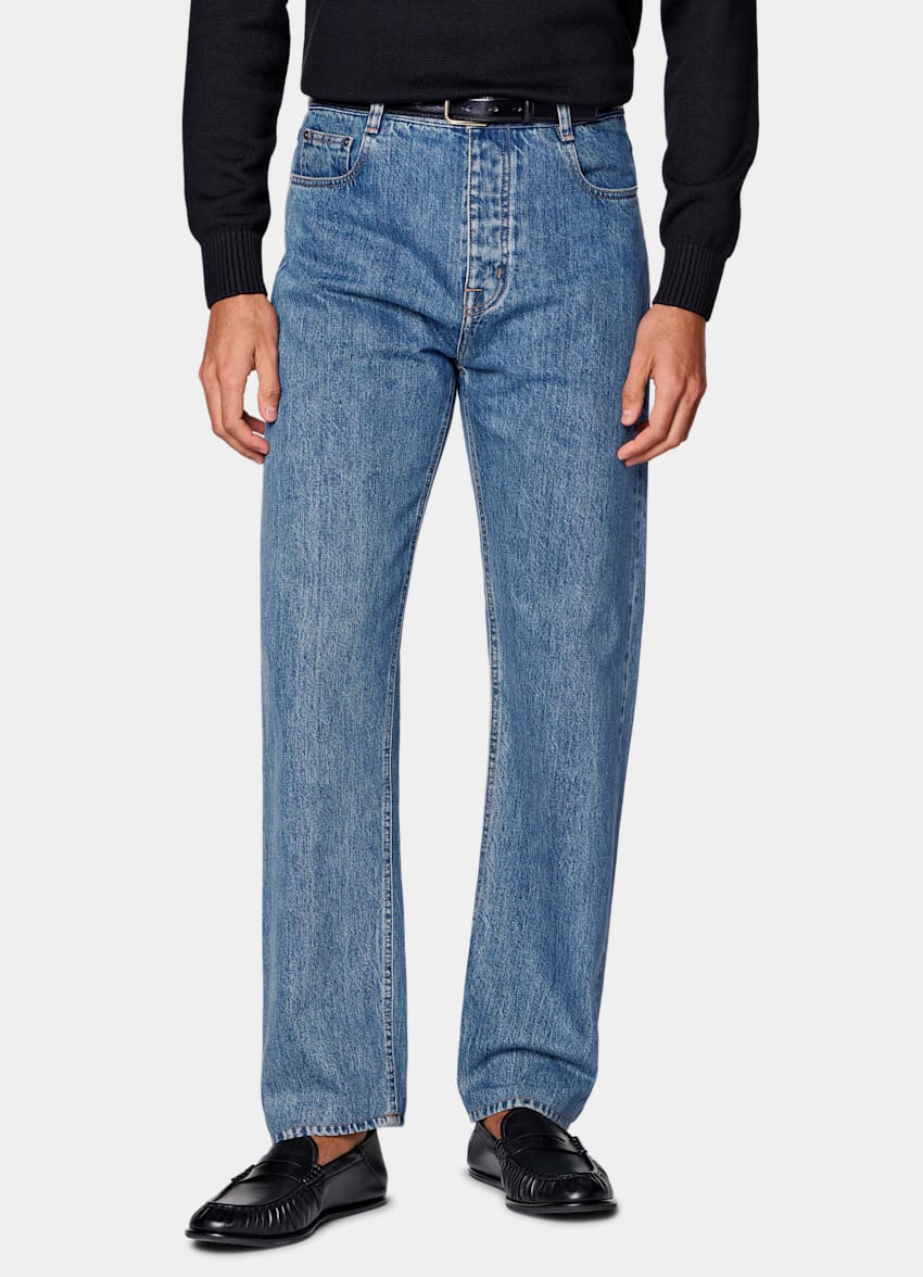 SUITSUPPLY All Season Pure Cotton by Candiani, Italy Mid Blue Straight Leg Tapered Jeans