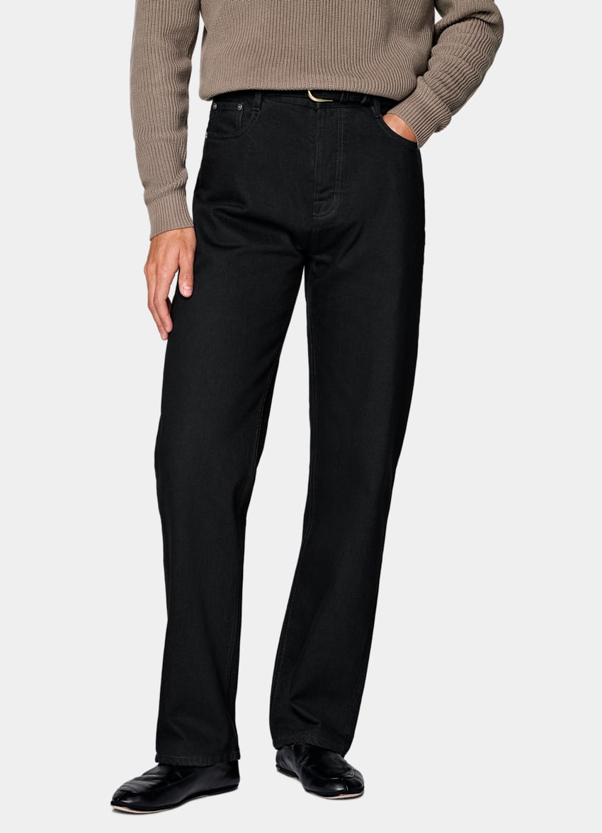 SUITSUPPLY All Season Pure Cotton by Candiani, Italy Black Straight Leg Jeans
