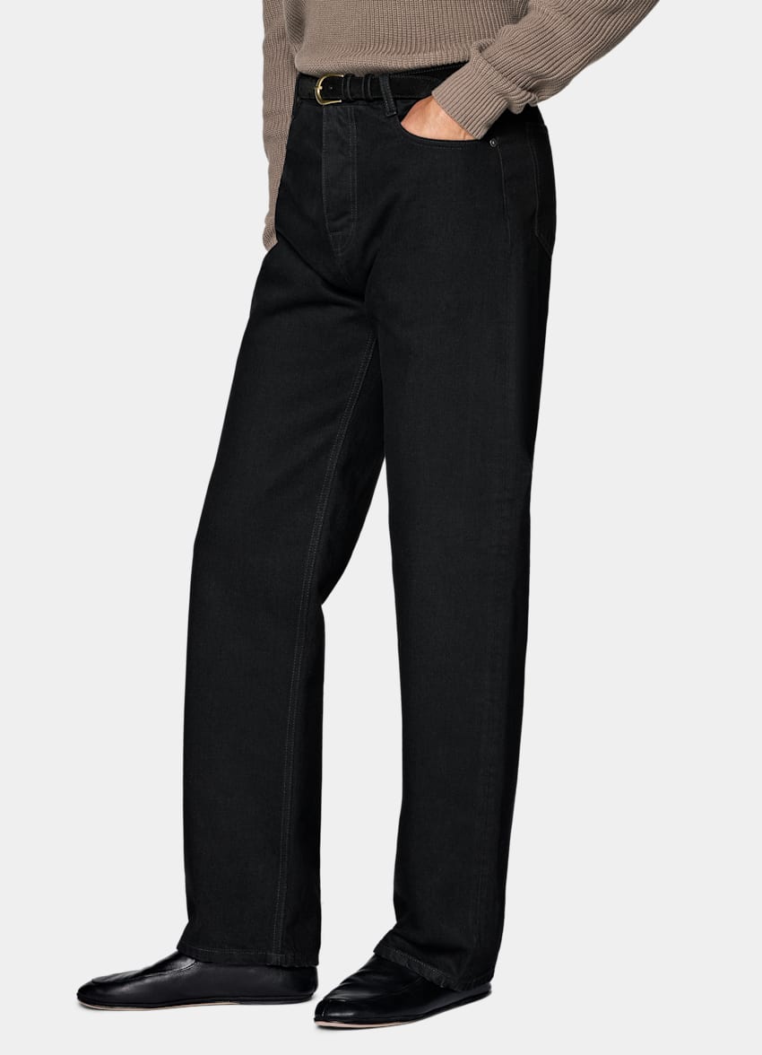 SUITSUPPLY All Season Pure Cotton by Candiani, Italy Black Straight Leg Jeans