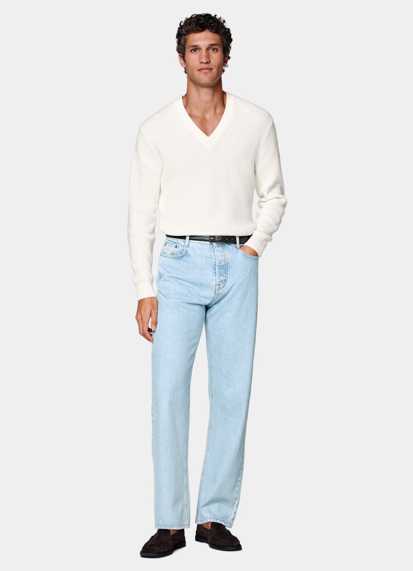 SUITSUPPLY All Season Pure Cotton by Candiani, Italy Light Blue Straight Leg Jeans