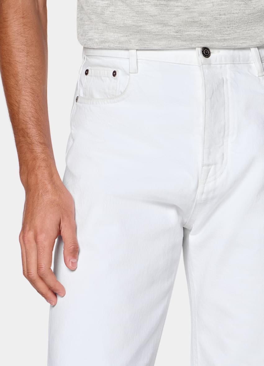SUITSUPPLY All Season Pure Cotton od Candiani, Włochy White Straight Leg Jeans