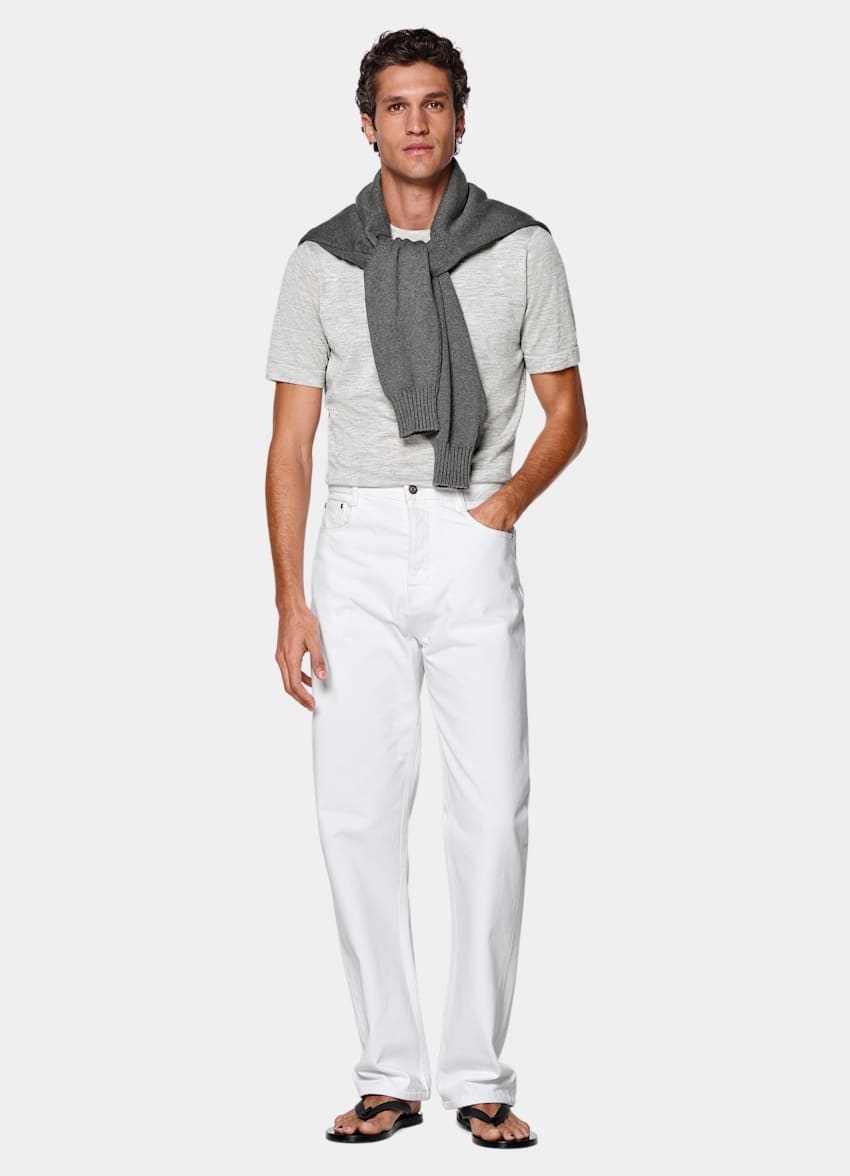 SUITSUPPLY All Season Pure Cotton od Candiani, Włochy White Straight Leg Jeans