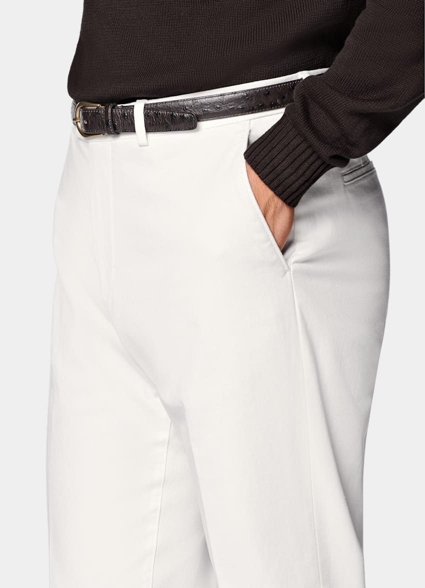 SUITSUPPLY All Season Stretch Cotton by Cervotessile, Italy Off-White Slim Leg Straight Chinos