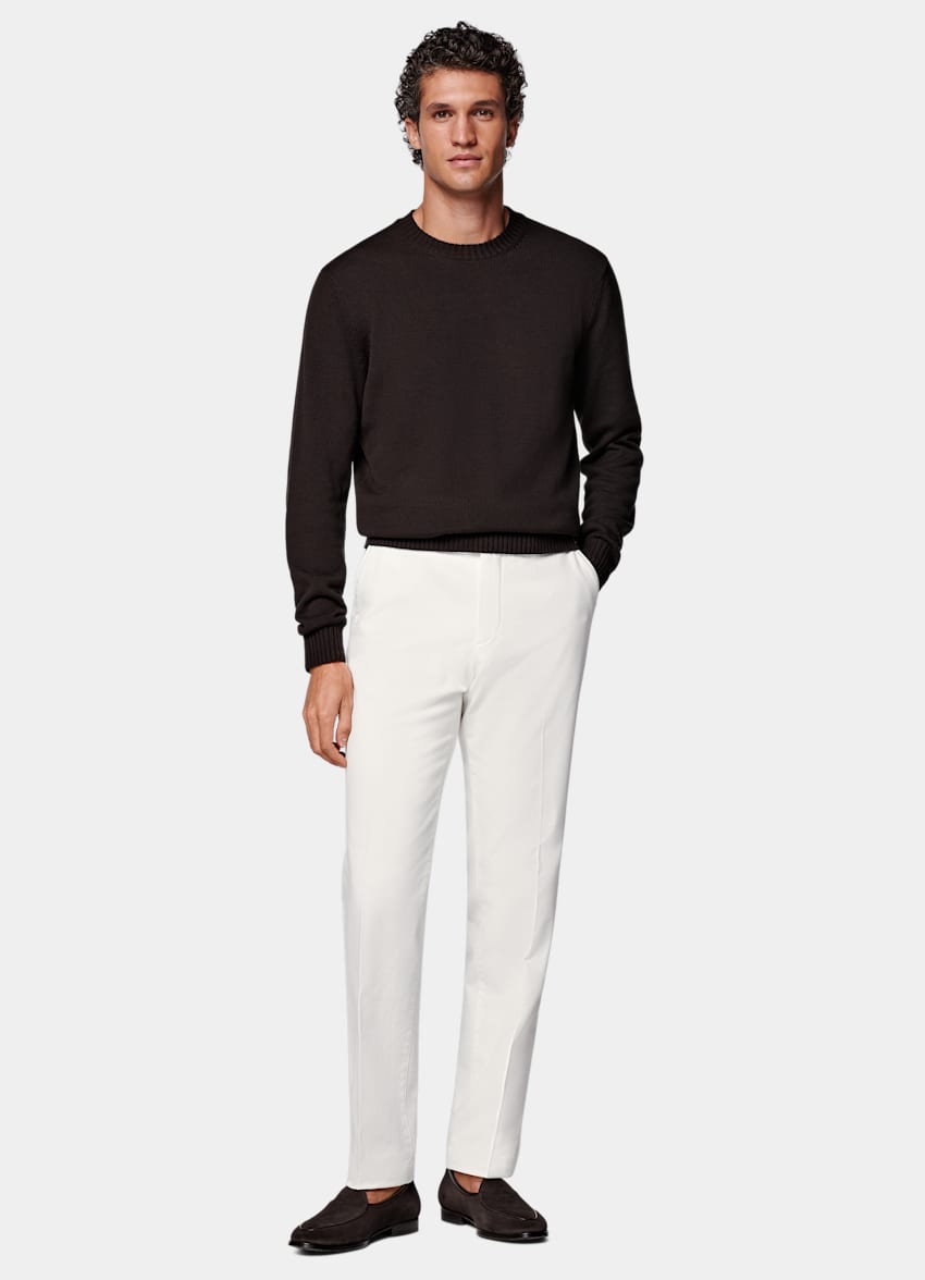 SUITSUPPLY All Season Stretch Cotton by Cervotessile, Italy Off-White Slim Leg Straight Chinos