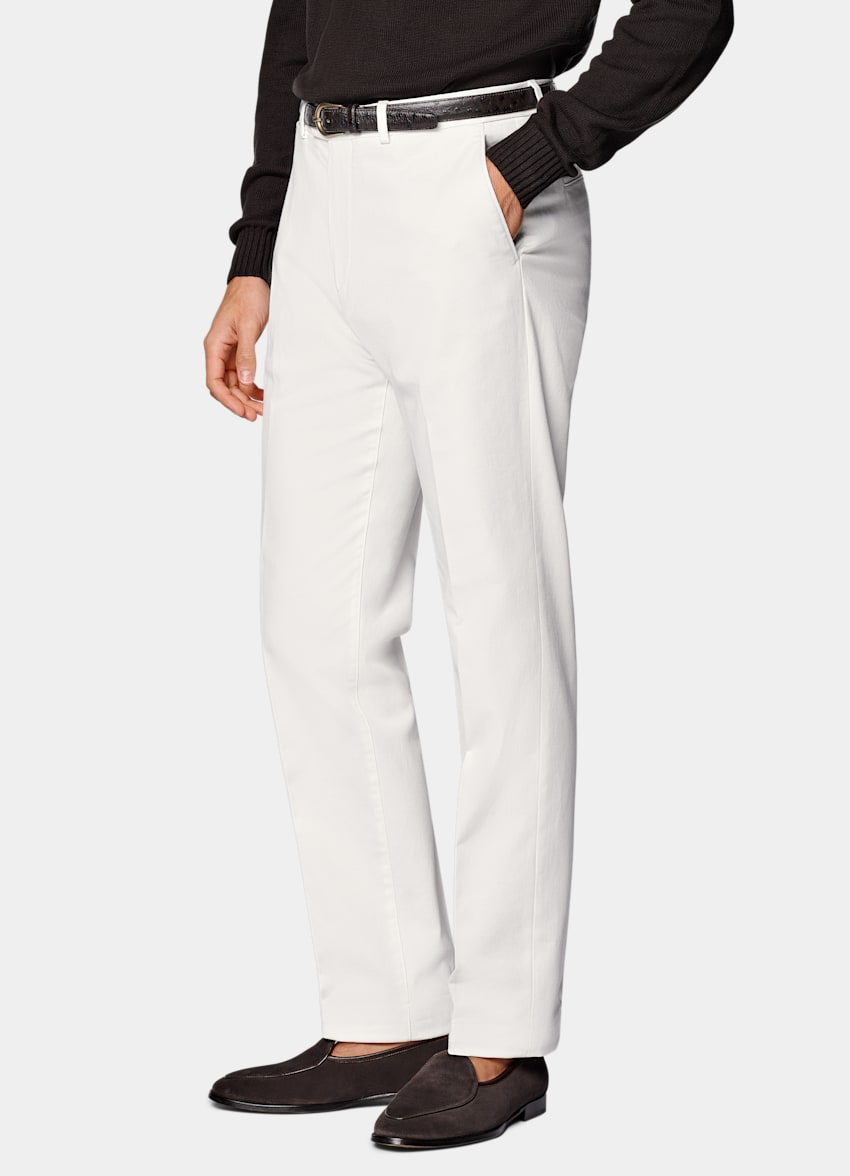 SUITSUPPLY All Season Stretch Cotton by Cervotessile, Italy Off-White Slim Leg Straight Chinos