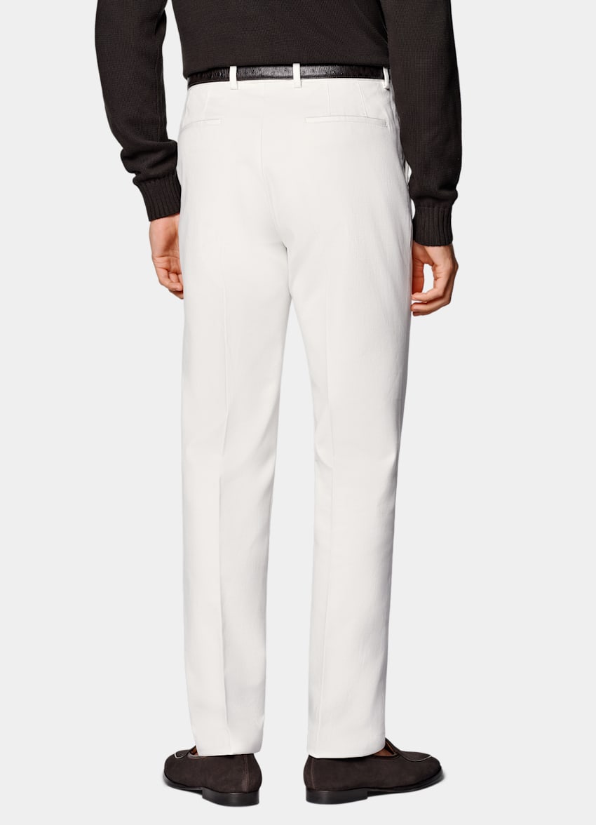 SUITSUPPLY All Season Stretch Cotton by Cervotessile, Italy Off-White Slim Leg Straight Chinos