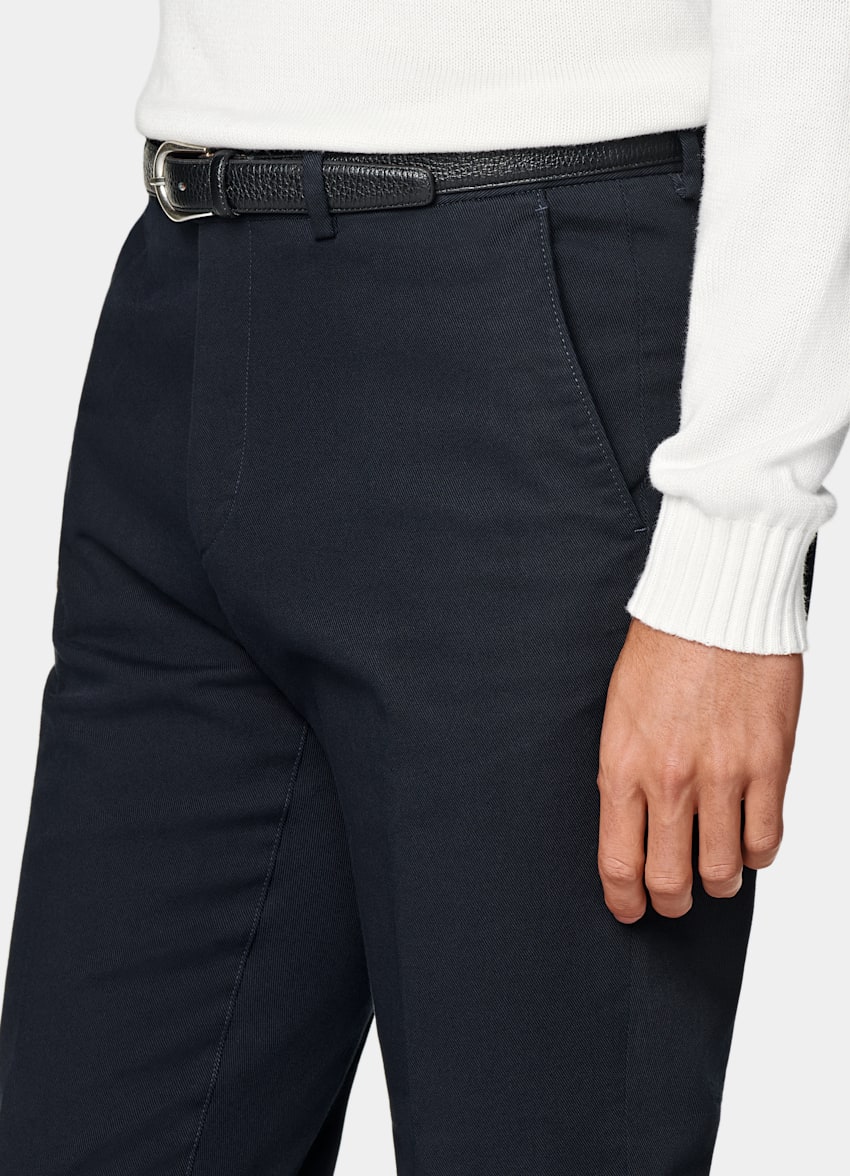 SUITSUPPLY All Season Stretch Cotton by Cervotessile, Italy Navy Slim Leg Straight Chinos