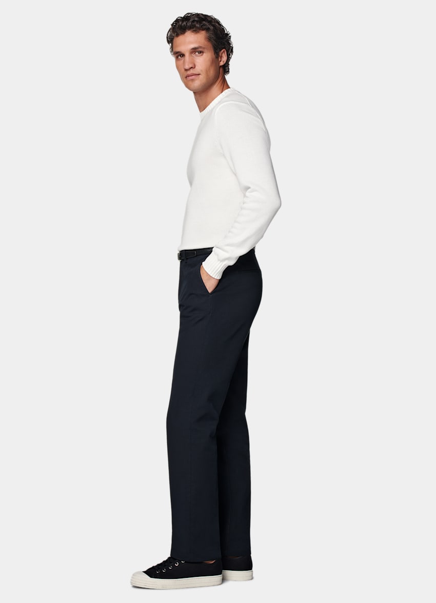 SUITSUPPLY All Season Stretch Cotton by Cervotessile, Italy Navy Slim Leg Straight Chinos