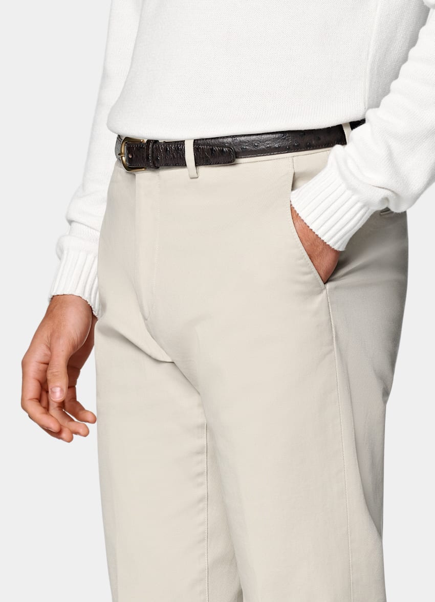 SUITSUPPLY All Season Stretch Cotton by Cervotessile, Italy Sand Slim Leg Straight Chinos