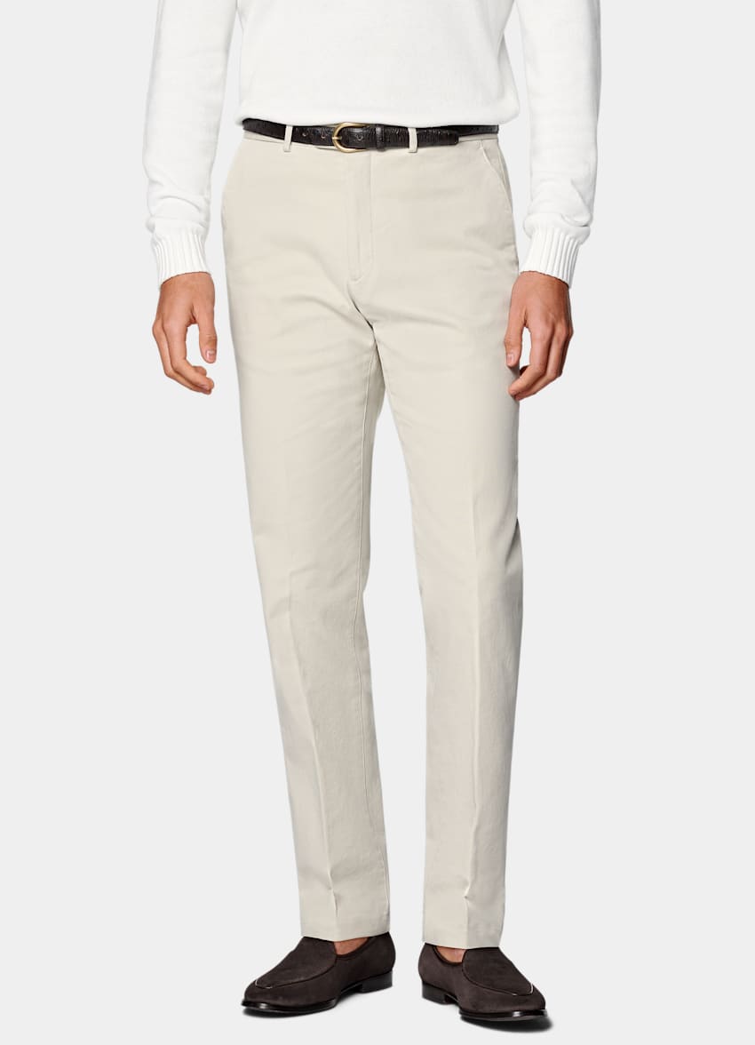 SUITSUPPLY All Season Stretch Cotton by Cervotessile, Italy Sand Slim Leg Straight Chinos