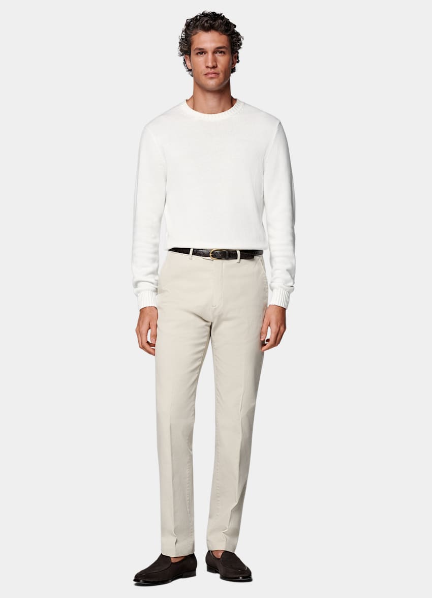 SUITSUPPLY All Season Stretch Cotton by Cervotessile, Italy Sand Slim Leg Straight Chinos