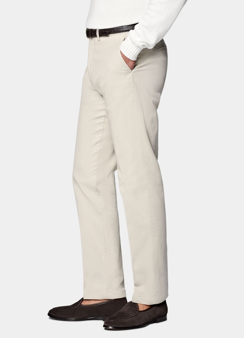SUITSUPPLY All Season Stretch Cotton by Cervotessile, Italy Sand Slim Leg Straight Chinos