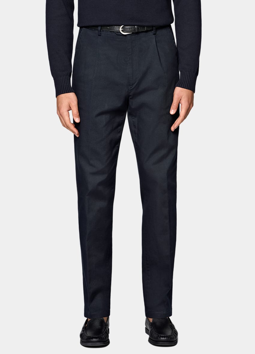 SUITSUPPLY All Season Stretch Cotton by Cervotessile, Italy Navy Wide Leg Tapered Chinos