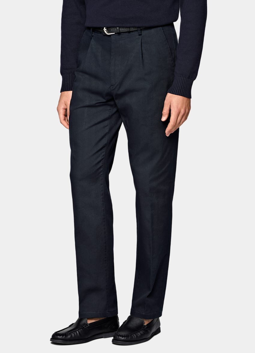 SUITSUPPLY All Season Stretch Cotton by Cervotessile, Italy Navy Wide Leg Tapered Chinos