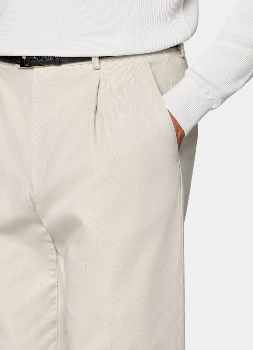 SUITSUPPLY All Season Stretch Cotton by Cervotessile, Italy Sand Wide Leg Tapered Chinos