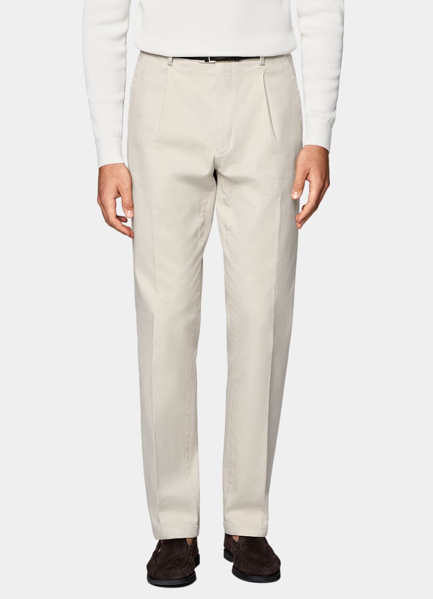 SUITSUPPLY All Season Stretch Cotton by Cervotessile, Italy Sand Wide Leg Tapered Chinos