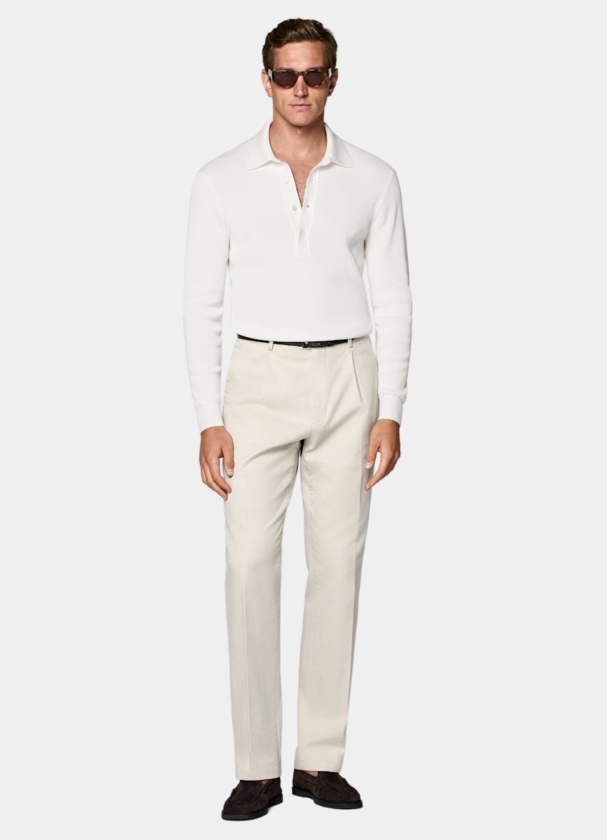 SUITSUPPLY All Season Stretch Cotton by Cervotessile, Italy Sand Wide Leg Tapered Chinos