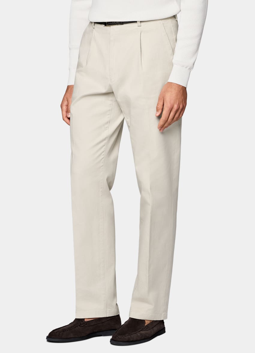 SUITSUPPLY All Season Stretch Cotton by Cervotessile, Italy Sand Wide Leg Tapered Chinos