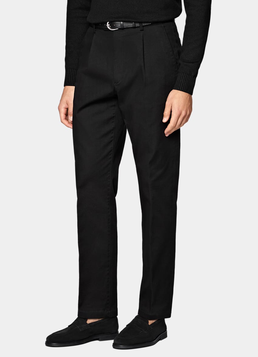 SUITSUPPLY All Season Stretch Cotton by Cervotessile, Italy Black Wide Leg Tapered Chinos