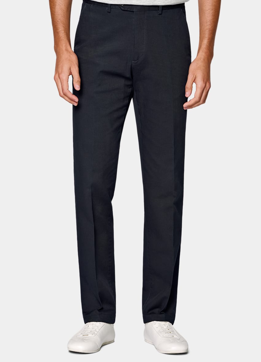 SUITSUPPLY All Season Stretch Cotton de Cervotessile, Italia Navy Slim Leg Straight Chinos