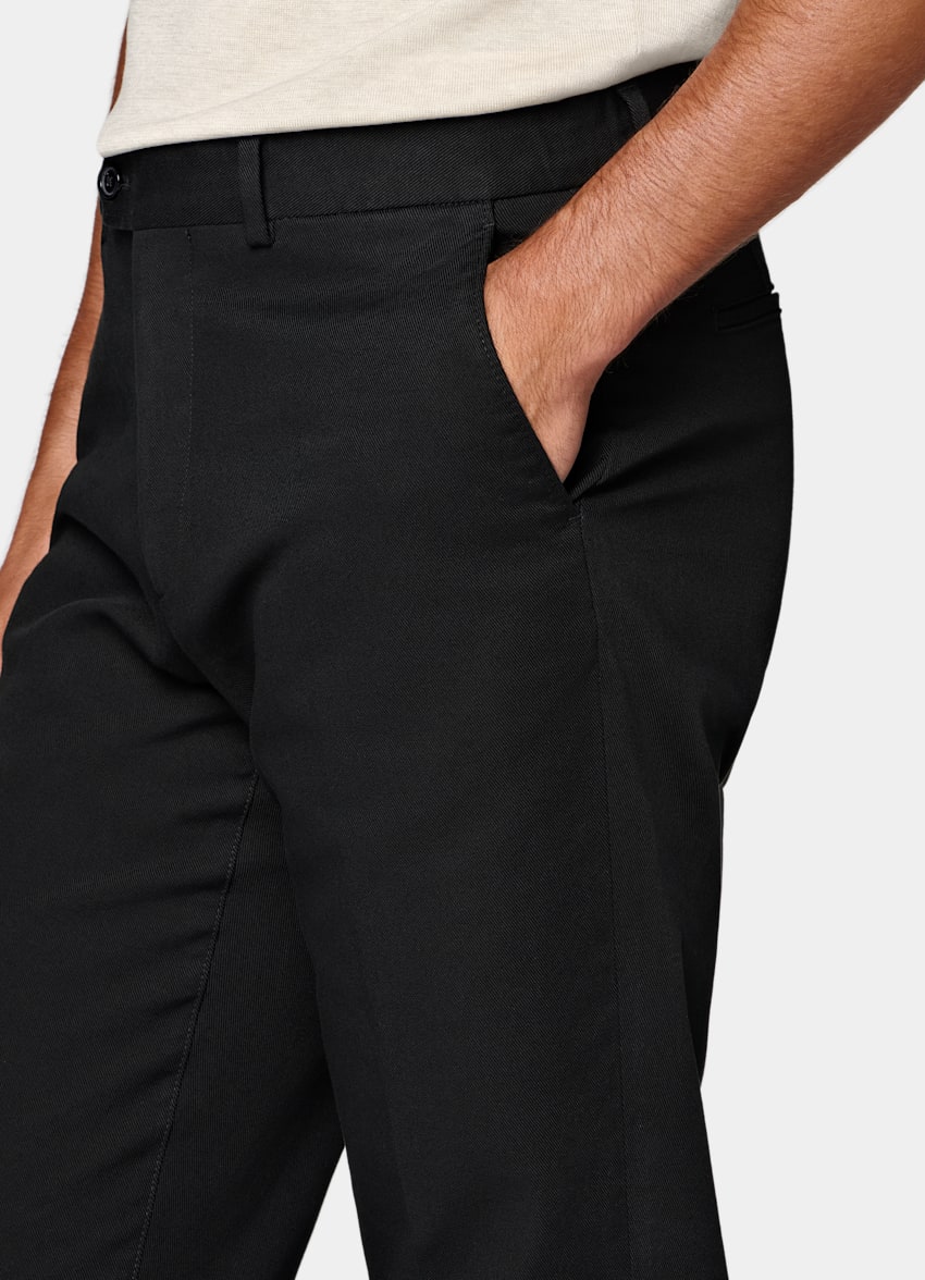 SUITSUPPLY All Season Stretch Cotton by Cervotessile, Italy Black Slim Leg Straight Chinos