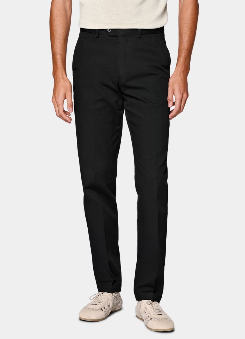 SUITSUPPLY All Season Stretch Cotton by Cervotessile, Italy Black Slim Leg Straight Chinos