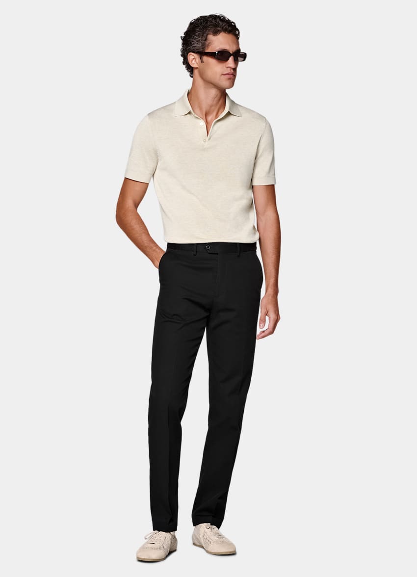 SUITSUPPLY All Season Stretch Cotton by Cervotessile, Italy Black Slim Leg Straight Chinos