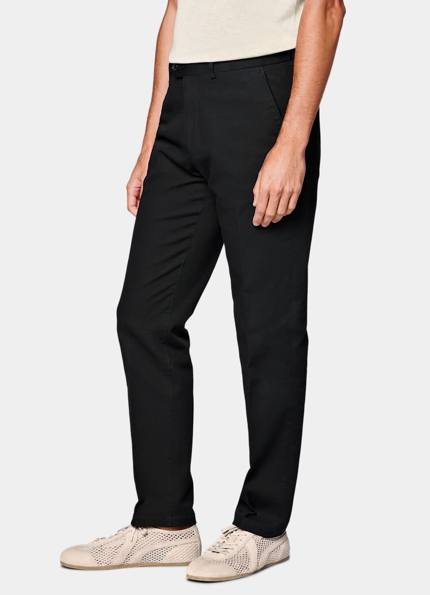 SUITSUPPLY All Season Stretch Cotton by Cervotessile, Italy Black Slim Leg Straight Chinos