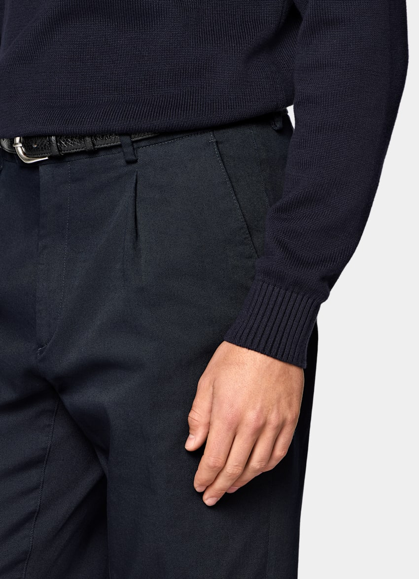 SUITSUPPLY All Season Stretch Cotton by Cervotessile, Italy Navy Wide Leg Tapered Chinos