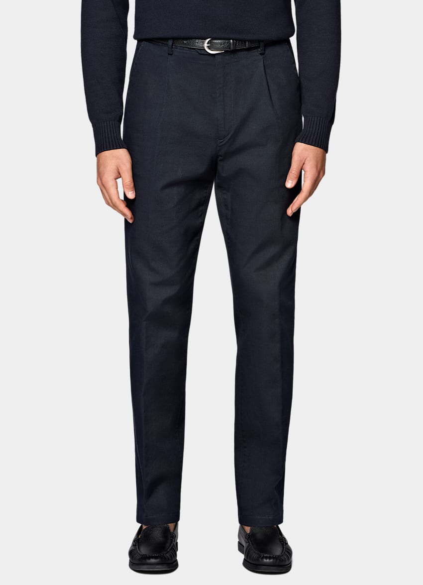 SUITSUPPLY All Season Stretch Cotton by Cervotessile, Italy Navy Wide Leg Tapered Chinos