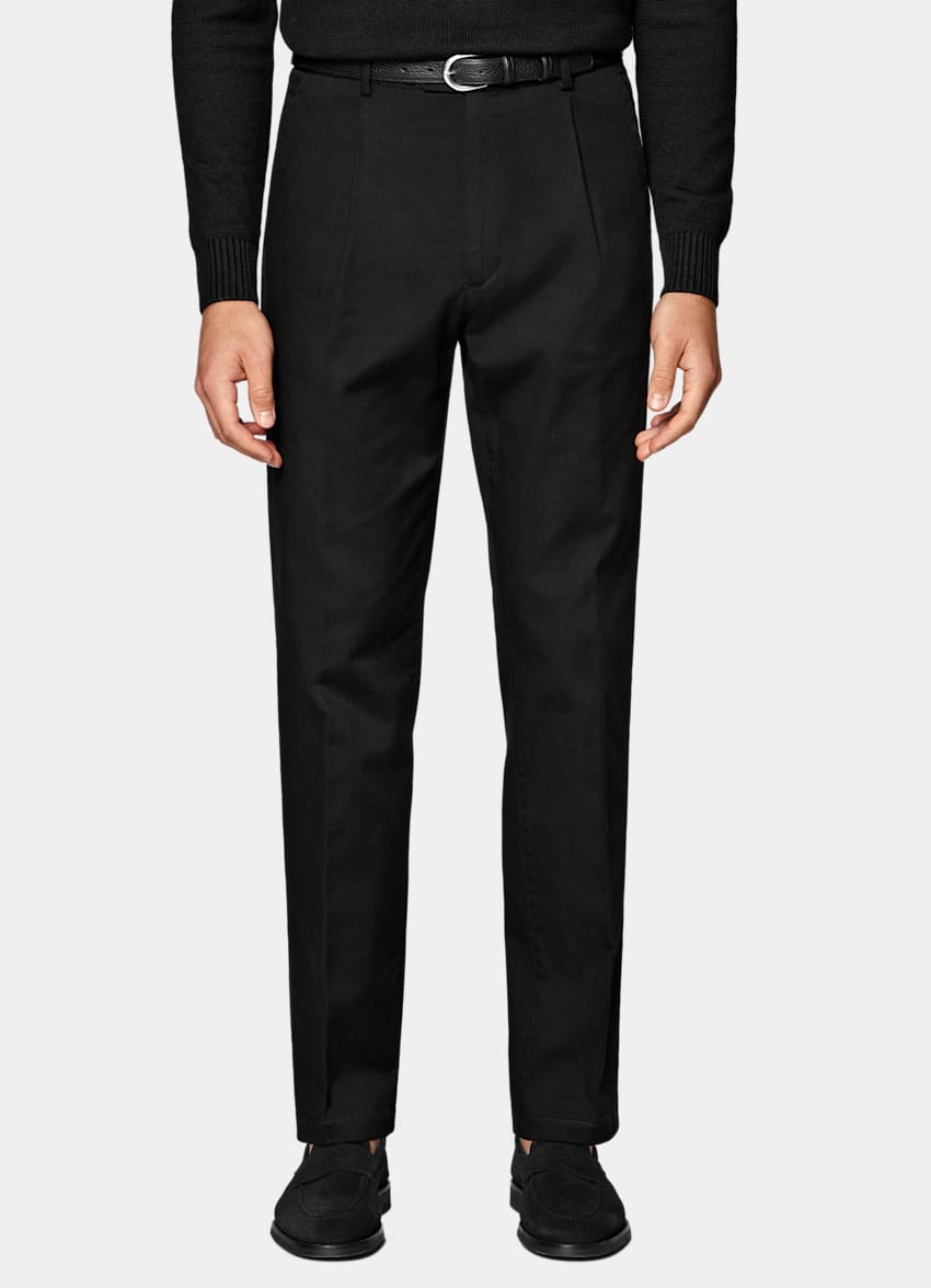 SUITSUPPLY All Season Stretch Cotton by Cervotessile, Italy Black Wide Leg Tapered Chinos