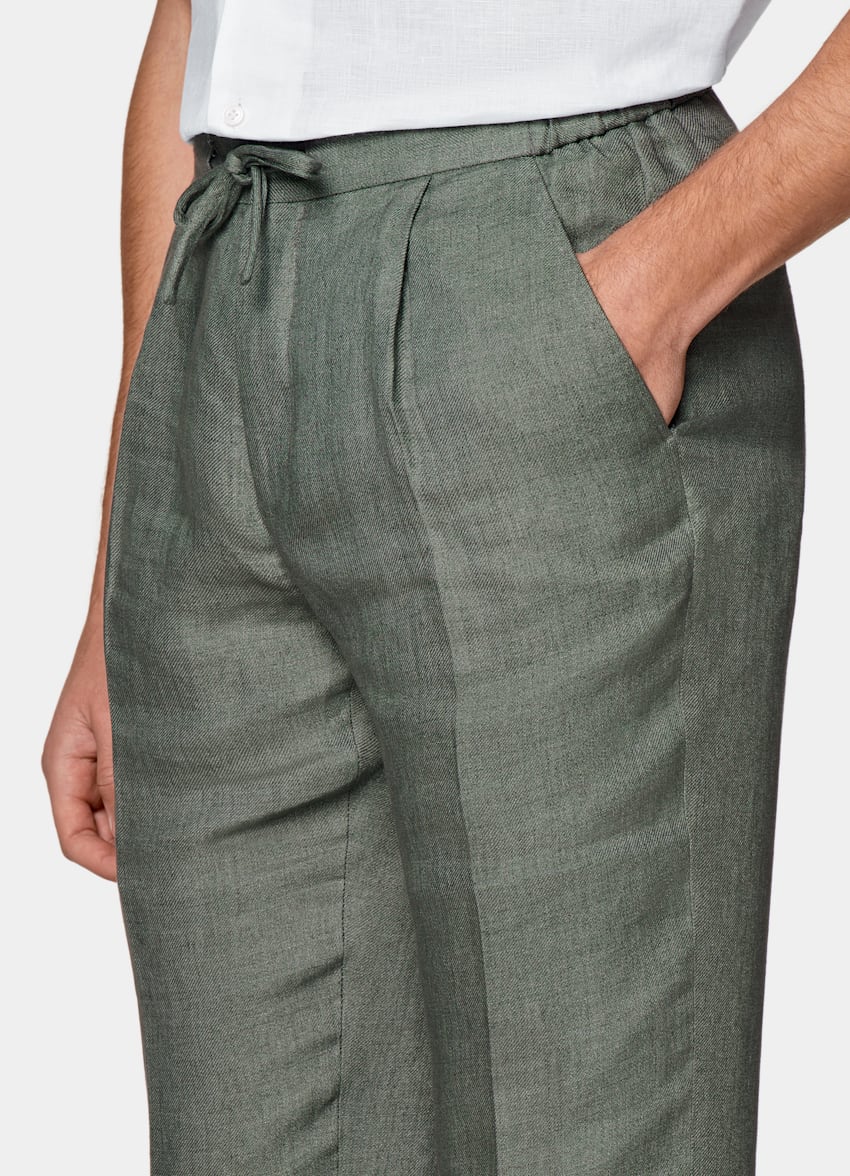 SUITSUPPLY Puro lino de Solbiati, Italia Pantalones verdes Slim Leg Tapered