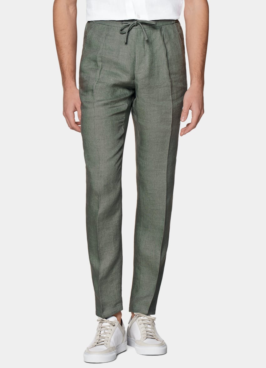 SUITSUPPLY Pure Linen by Solbiati, Italy Green Slim Leg Tapered Ames Trousers