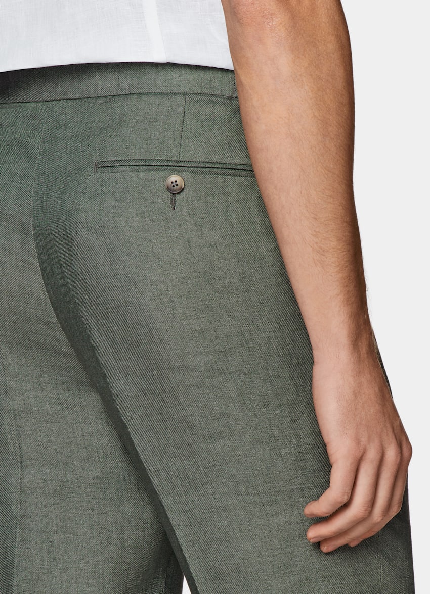 SUITSUPPLY Puro lino de Solbiati, Italia Pantalones Ames verdes Slim Leg Tapered