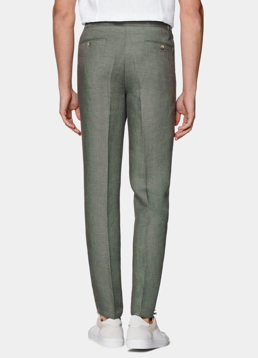 SUITSUPPLY Puro lino de Solbiati, Italia Pantalones verdes Slim Leg Tapered