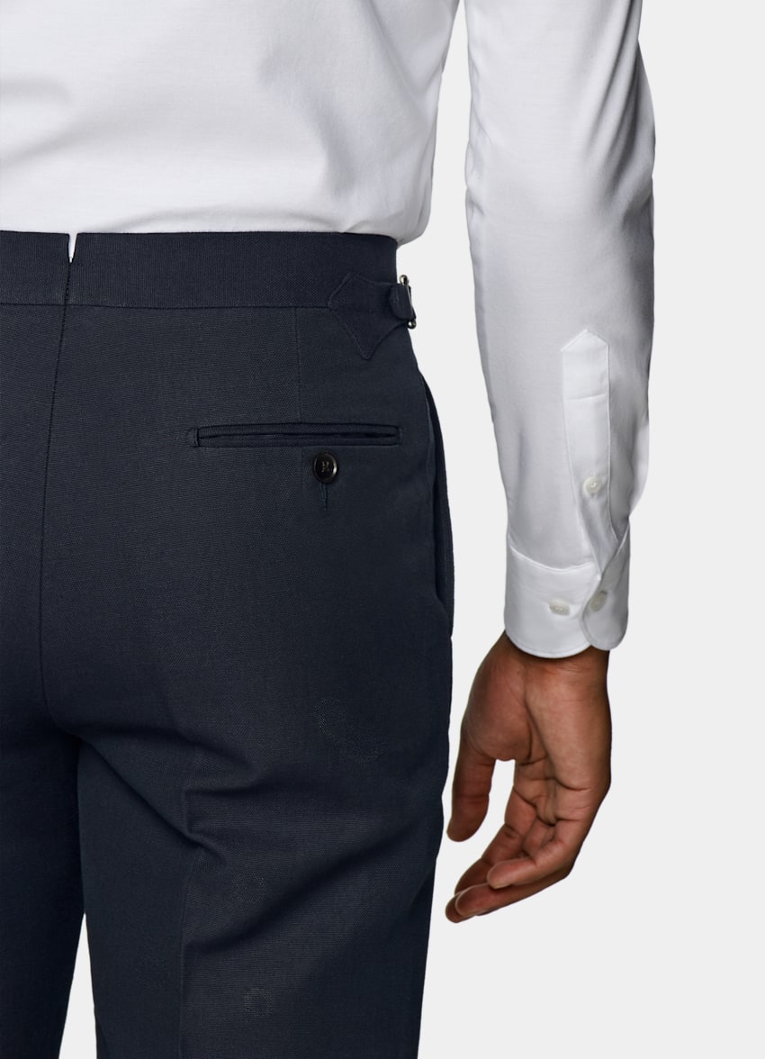 Navy Pleated Vigo Trousers | Cotton 