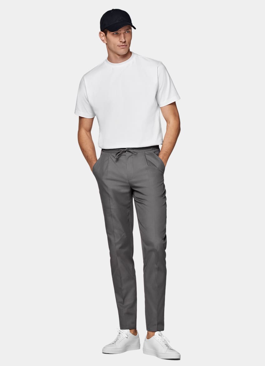 Mid Grey Drawstring Ames Trousers | Pure Cotton | SUITSUPPLY US