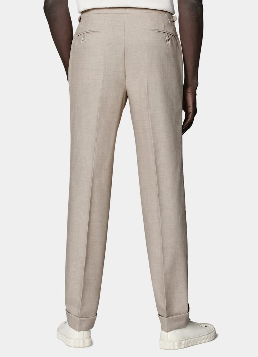 SUITSUPPLY Pure 4-Ply Traveller Wool by Rogna, Italy Sand Pleated Vigo Trousers