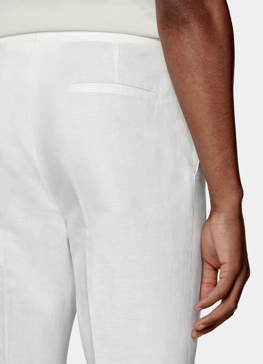 SUITSUPPLY Linen Cotton by Di Sondrio, Italy Off-White Herringbone Pleated Fellini Trousers
