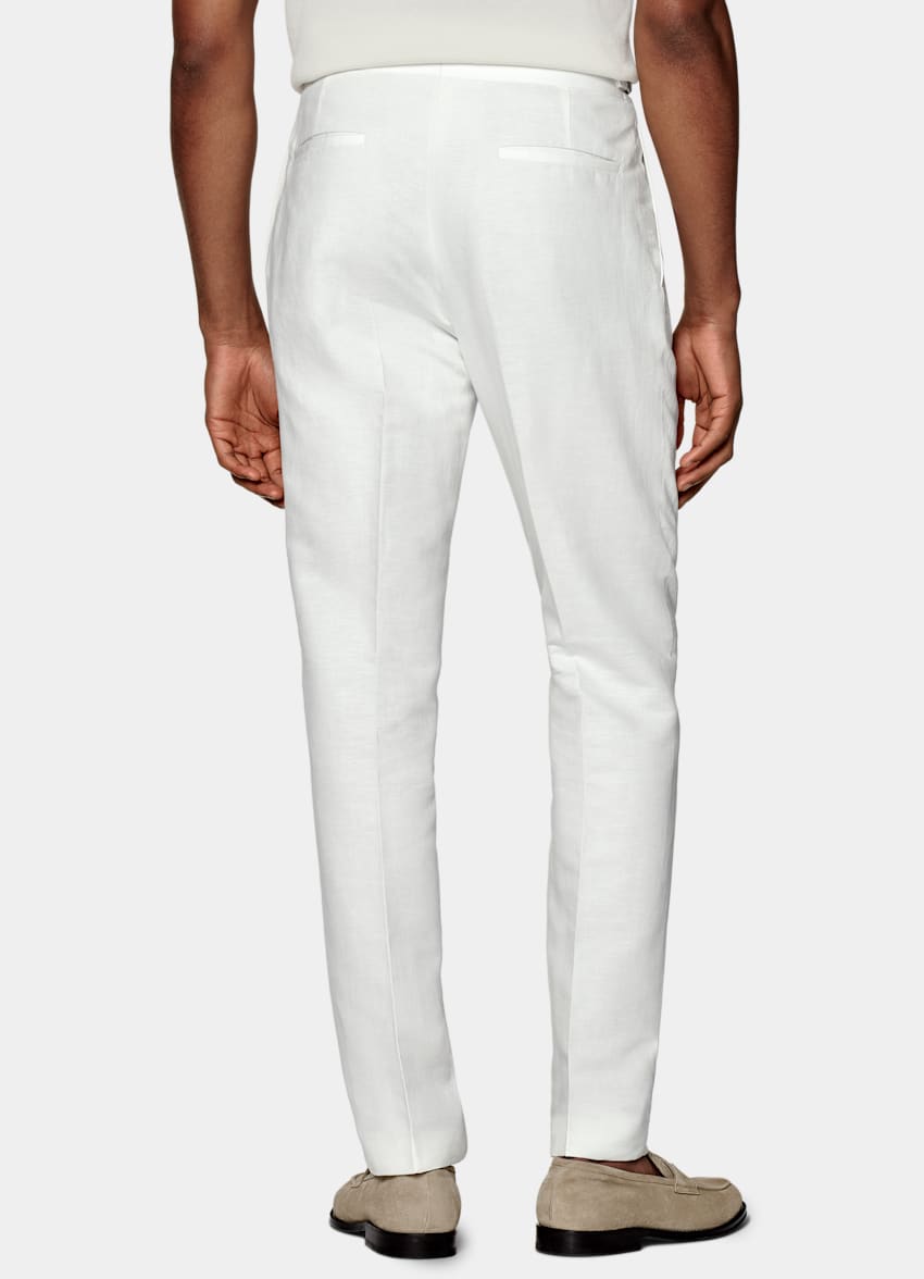 SUITSUPPLY Linen Cotton by Di Sondrio, Italy  Off-White Herringbone Pleated Fellini Pants