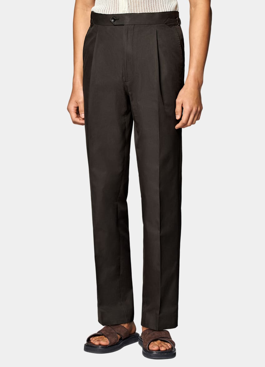 SUITSUPPLY Pure Cotton by E.Thomas, Italy  Dark Brown Pleated Duca Pants