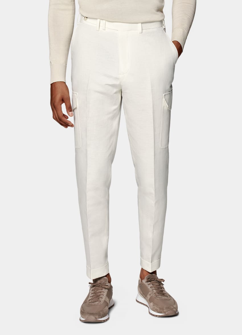 SUITSUPPLY Linen Cotton by Di Sondrio, Italy White Blake Cargo Trousers