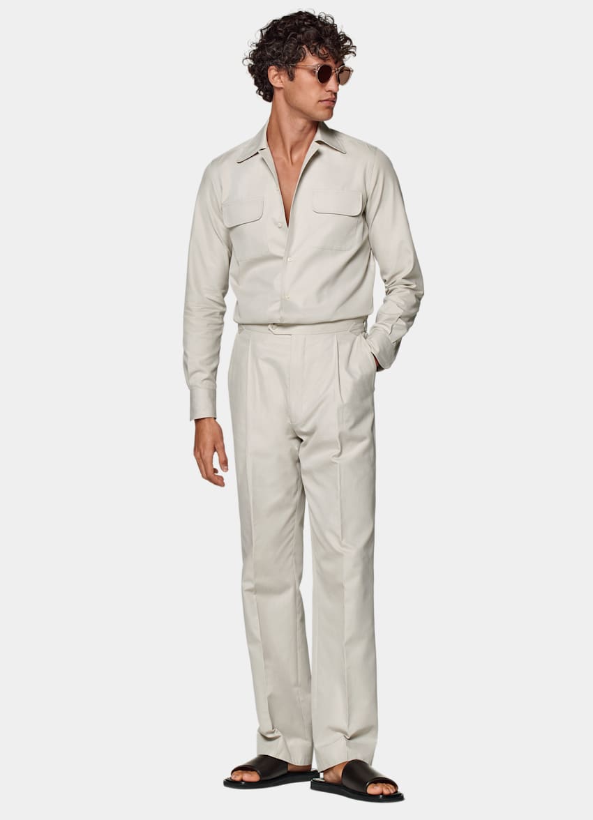 SUITSUPPLY Pure Cotton by E.Thomas, Italy Sand Pleated Duca Trousers